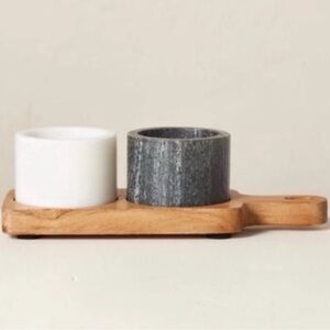 Hearth & Hand White and Gray Stoneware with Wooden Tray